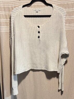 American Eagle Outfitters Cream Knit Henley Sweater